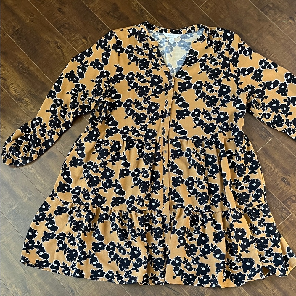 Nine West Black and Tan Floral Blouse